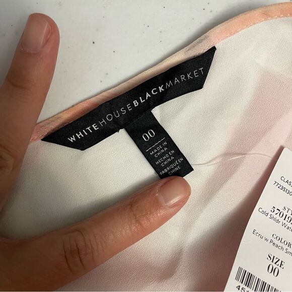 WHITE HOUSE BLACK MARKET COLD SHOULDER WATERCOLOR DRESS ECRU PEACH SZ 00 NWT - Picture 5 of 10